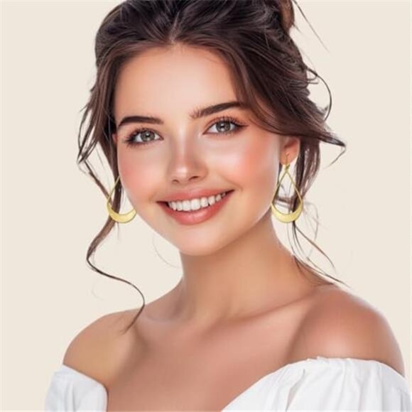 Gold Dangle Earrings – Lightweight Teardrop Earrings - Picture 3 of 7